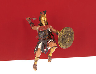 Wall Mural - spartan warrior on red background