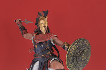 Wall Mural - spartan warrior on red background