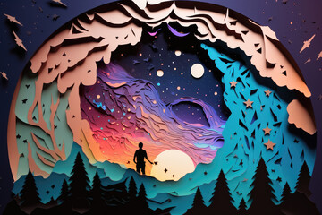 Sticker - Paper art starry sky, AI generated