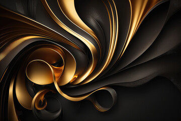 black and gold curved floral background, ai generated
