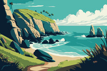 Ocean Coast. Sea Coast. Eco Coast, Vector Illustration.