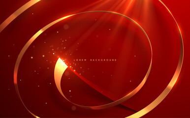 Wall Mural - Abstract golden ribbon on red background