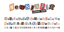Collage Vector Newspaper Alphabet. Color Letters, Numbers And Punctuation Marks Cut From Newspapers And Magazines. Criminal, Anonymous Or Detective Font. Vintage Elements For Your Design.