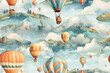 children watercolor background with seamless pattern with balloons flying in sky. Generative AI illustration