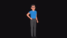 High Resolution 2d Cartoon Male Character In T-shirt Outfit Talking On Alpha Channel Background In Seamless Loop.