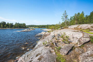 Wall Mural - Ladoga skerries from Koyonsaari Island. Karelia Republic landscape, Russia