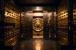 Bank vault door. Safe deposit boxes room in bank vault. Inside in Bank vault room with Dollars and euro money. Store Gold in storage. Federal Reserve Bank, Ai Generative illustration.
