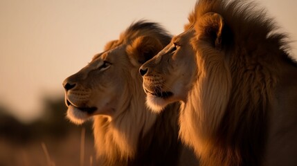 the lion looks over his shoulder at the photographer on a dirt field