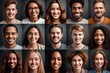 A composite portrait image is created by a collage of a large group of smiling people, showcasing the diversity of the individuals and their expressions of happiness. Generative AI