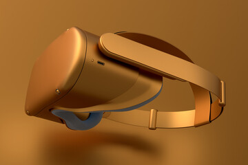 Wall Mural - Realistic virtual reality glasses with gold chrome texture on golden background