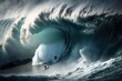 © Anna - surfer surfing a extreme huge wave. ai generative