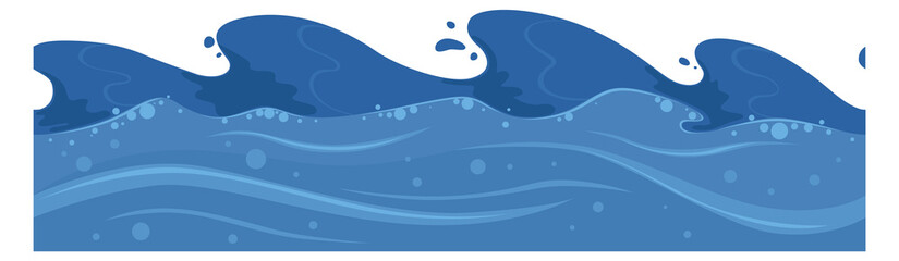 Wall Mural - ocean waves. cartoon sea storm. water surface