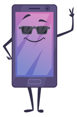 Canvas Print - Cool smartphone character in sunglasses. Cartoon phone mascot