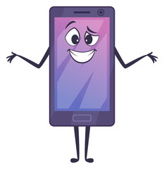 Wall Mural - Funny cartoon smartphone shrugging. Phone mascot character