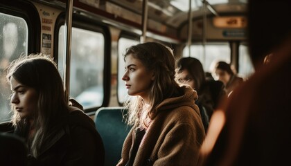 A person using public transportation to work, reducing their carbon footprint and promoting eco-friendly commuting. Generative AI