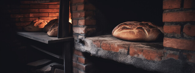 Wall Mural - Bread from a wood stove. Generative AI