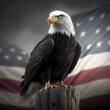 bald eagle in front of american flag, AI generated