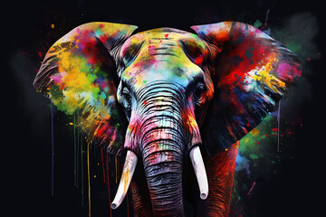 Poster - Conceito de pintura elefante abstrata. retrato de arte colorida