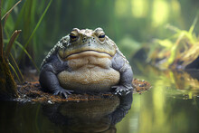 A Toad With A Swollen Belly Sits In A Swamp. AI Generated