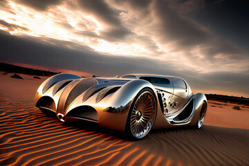 Wall Mural - Futuristic hi tech sports car.  Modern future car.  Futuristic concept.  Generative AI.