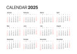 © dimakostrov - Annual calendar template for 2025 year. Week Starts on Sunday. Business calendar in a minimalist style for 2025 year.