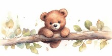 Whimsical Watercolor Playful Baby  Bear Cub Generative AI Art
