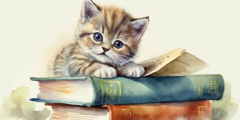 Whimsical watercolor playful baby kitten  generative AI art