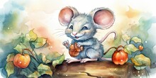 Whimsical Watercolor Playful Baby Mouse Generative AI Art