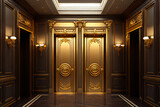 Fototapeta  - Antique style, hall and doors of a classic elevator in an old-fashioned hotel or palace.