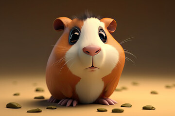 Wall Mural -  Cute Cartoon Guinea Pig, hamster with Space for Copy, generative AI