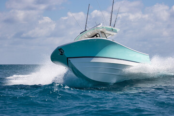 Close-up of a boat turning sharply.