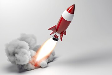 Rocket illustration, business and startup concept, white background. Generative AI