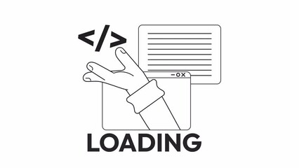Animated bw creating website loader. Source code. Flash message 4K video footage. Monochrome isolated loading wait-animation progress indicator with alpha channel transparency for UI, UX web design