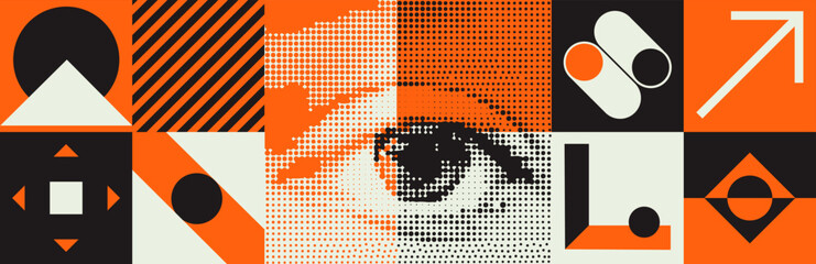 deconstructed postmodern illustrations feature vector abstract symbols with bold geometric shapes. t
