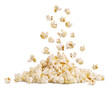 Falling cereal on a handful of popcorn isolated on a white background.