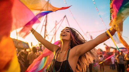 Radiant Woman Dancing at Sunlit Music Festival