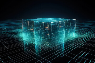 Wall Mural - Abstract technology concept, futuristic cyberspace background, abstract connected dots and line, generative ai