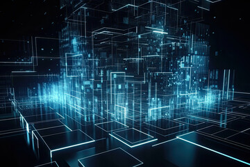 Wall Mural - Abstract technology concept, futuristic cyberspace background, abstract connected dots and line, generative ai