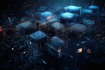 Wall Mural - Abstract technology concept, futuristic cyberspace background, abstract connected dots and line, generative ai