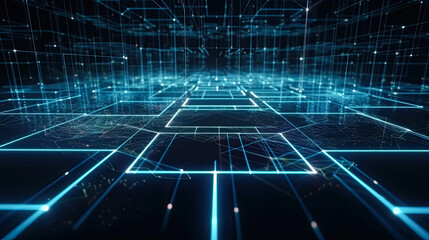 Wall Mural - Abstract technology concept, futuristic cyberspace background, abstract connected dots and line, generative ai