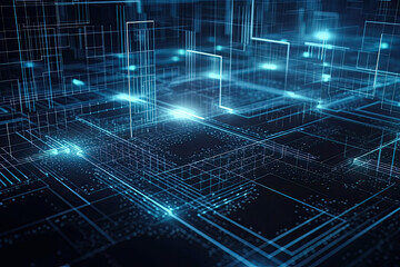 Wall Mural - Abstract technology concept, futuristic cyberspace background, abstract connected dots and line, generative ai