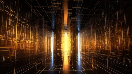 Wall Mural - Abstract technology concept, futuristic cyberspace background, abstract connected dots and line, generative ai
