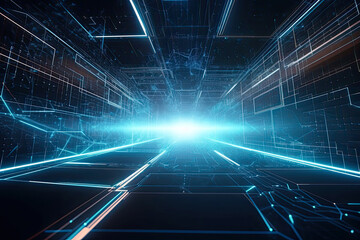 Wall Mural - Abstract technology concept, futuristic cyberspace background, abstract connected dots and line, generative ai