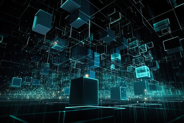 Wall Mural - Abstract technology concept, futuristic cyberspace background, abstract connected dots and line, generative ai