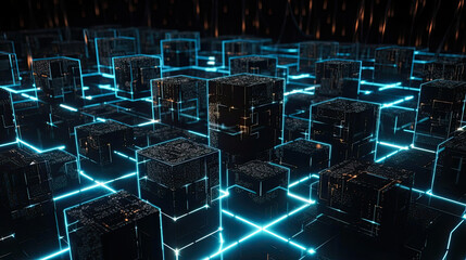 Wall Mural - Abstract technology concept, futuristic cyberspace background, abstract connected dots and line, generative ai