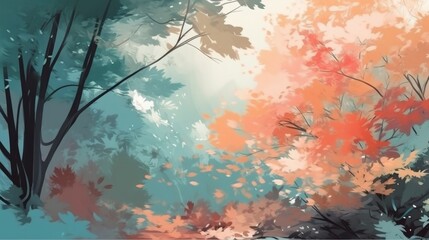 Wall Mural - A beautiful digitally illustrated nature background with foliage and open space in a painterly style. Generative AI. 