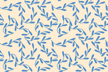 Wall Mural - seamless blue pattern with twigs with leaves, great for wallpaper, textile, greeting card - vector illustration