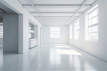 White, minimalistic, vacant interior architecture studio background wall display products. Generative AI