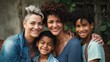 © piai - An image of a loving LGBT family, with two lesbian parents and their children, smiling and embracing each other, against a warm and welcoming background. Generative AI