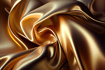 Wall Mural - Golden shining silk fabric with large folds. Generative AI